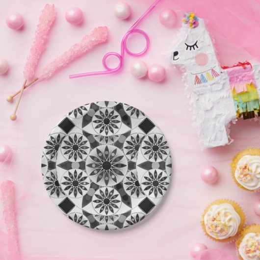 Mandala Muster , schwarz, weiß und grau / grau Pappteller (Party)