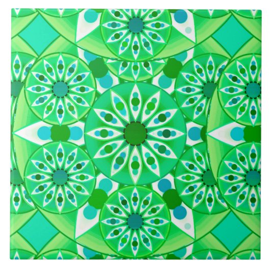 Mandala Muster, Smaragdgrün und Pfau Fliese (Vorderseite)