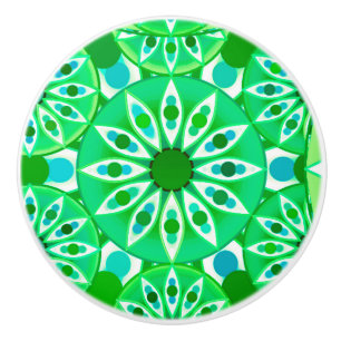 Mandala Muster, Smaragdgrün und Pfau Keramikknauf
