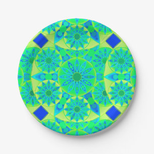 Mandala-Muster, türkis, blau, Limettengrün Pappteller
