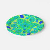 Mandala-Muster, türkis, blau, Limettengrün Pappteller (Schrägansicht)