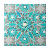 Mandala-Muster, türkis, silbergrau und weiß Fliese (Vorderseite)