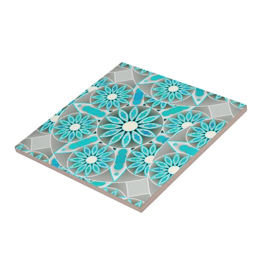 Mandala-Muster, türkis, silbergrau und weiß Fliese (Seite)