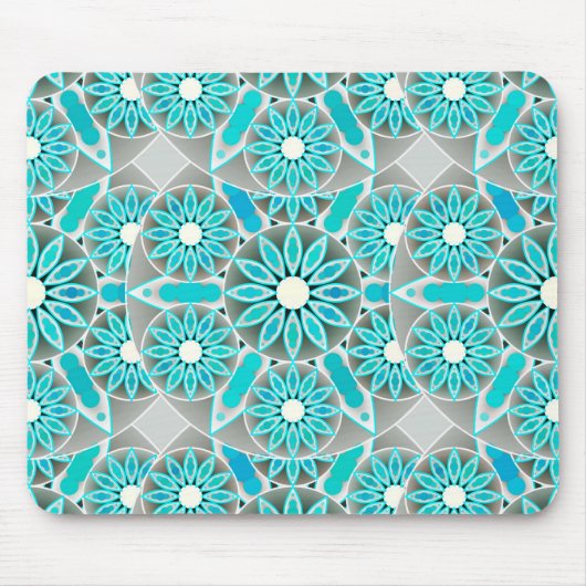 Mandala-Muster, türkis, silbergrau und weiß Mousepad (Vorne)