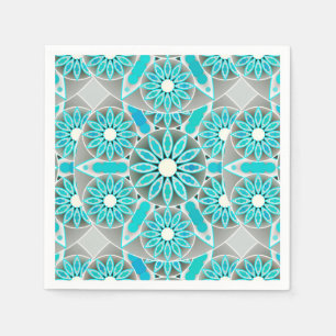 Mandala-Muster, türkis, silbergrau und weiß Serviette