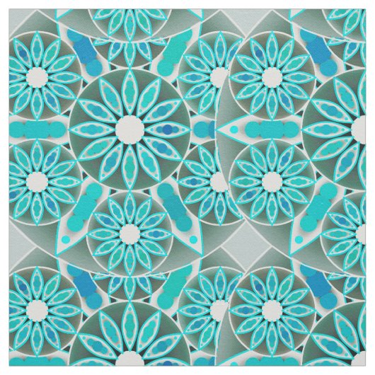 Mandala-Muster, türkis, silbergrau und weiß Stoff (Muster)