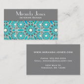 Mandala-Muster, türkis, silbergrau und weiß Visitenkarte (Vorne/Hinten)