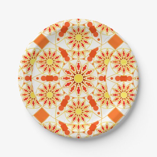Mandala-Muster, Ziegelrot, Rost, Gold Pappteller (Vorderseite)