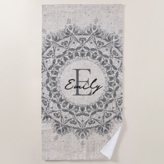 Mandala Name Monogram Monochrome Light Grau Strandtuch