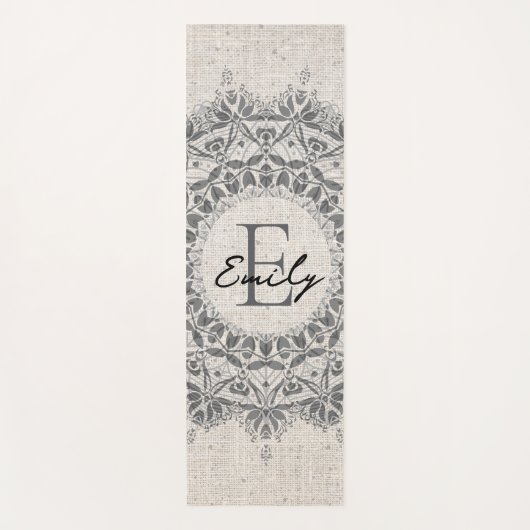 Mandala Name Monogram Monochrome Light Grau Yogamatte (Vorderseite)
