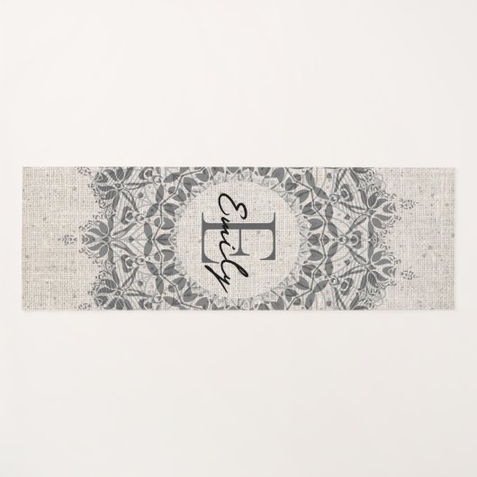 Mandala Name Monogram Monochrome Light Grau Yogamatte (Vorderseite (Horizontal))