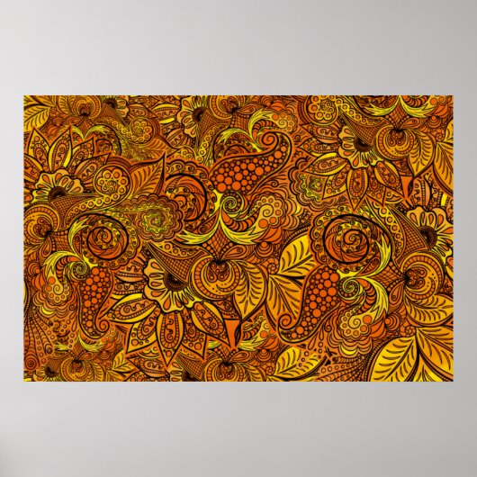 Mandala nature gold tentacles, flowers and leaves. poster (Vorne)