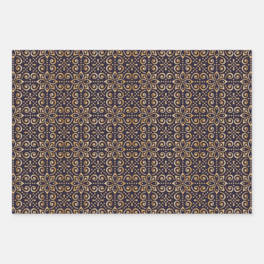 Mandala Navy und Gold Square Geschenkpapier Set (Vorderseite 2)