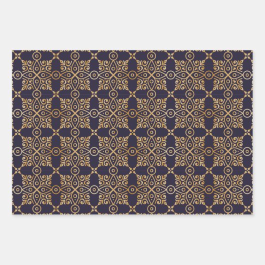 Mandala Navy und Gold Square Geschenkpapier Set (Vorderseite)