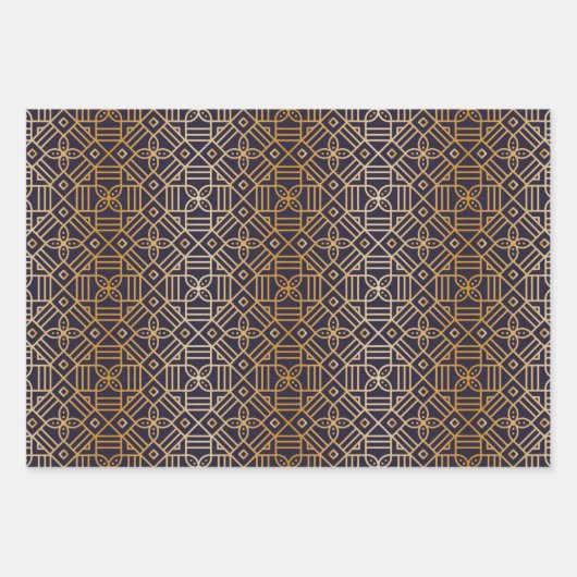 Mandala Navy und Gold Square Geschenkpapier Set (Vorderseite)
