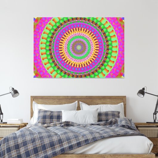 Mandala Neon Drehung Stretched Canvas Print Leinwanddruck (Insitu (Schlafzimmer))