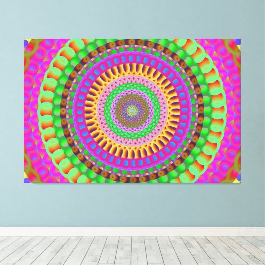 Mandala Neon Drehung Stretched Canvas Print Leinwanddruck (Insitu (Holzboden))