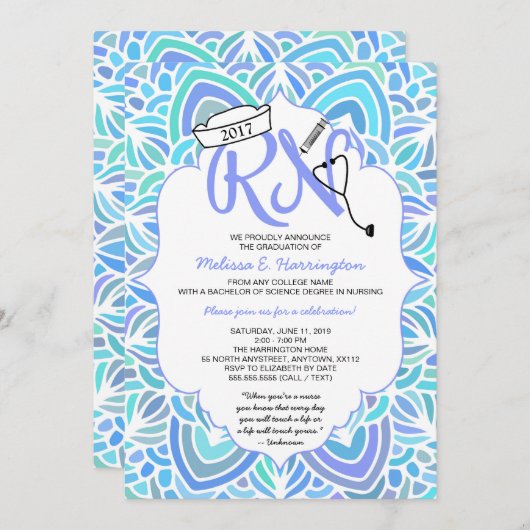Mandala Nurse Abschluss RN Zeremonie Party Einladung (Vorne/Hinten)