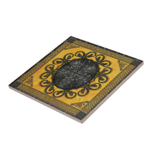Mandala-Obsidian-Kreuz-Fliese Fliese