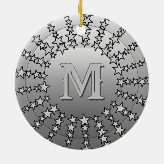 Mandala of Stars, Silver Gray Satin Gradient Keramik Ornament (Hinten)