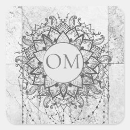 Mandala on Silver Marble Quadratischer Aufkleber