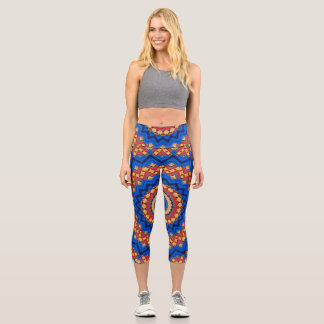 Mandala orange blau capri leggings