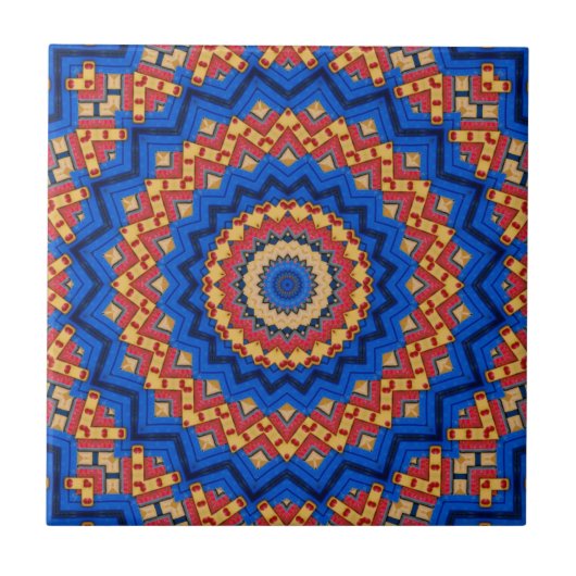 Mandala orange blau fliese (Vorderseite)