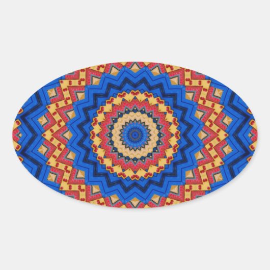Mandala orange blau ovaler aufkleber (Vorderseite)