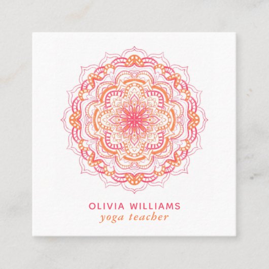 Mandala Orange Pink Spiritueller Yoga Fresh White Quadratische Visitenkarte (Vorderseite)