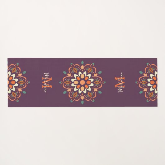 Mandala Orange Plum Aquamarin Stylish Name Monogra Yogamatte (Rückseite (Horizontal))