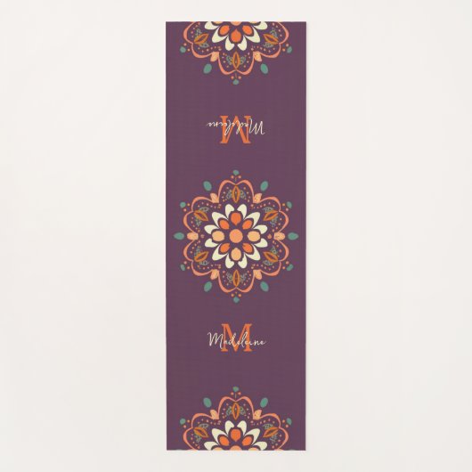Mandala Orange Plum Aquamarin Stylish Name Monogra Yogamatte (Vorderseite)