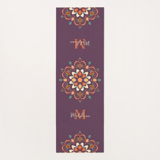 Mandala Orange Plum Aquamarin Stylish Name Monogra Yogamatte (Rückseite)