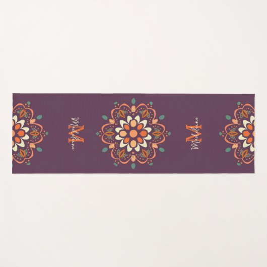 Mandala Orange Plum Aquamarin Stylish Name Monogra Yogamatte (Vorderseite (Horizontal))