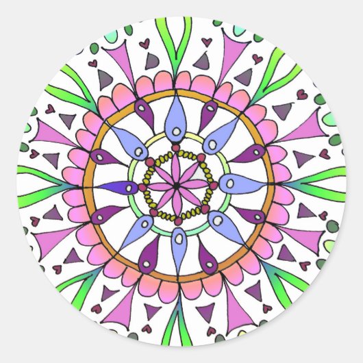 Mandala Original Zeichnend mit digitaler Farbgebun Runder Aufkleber (Vorderseite)