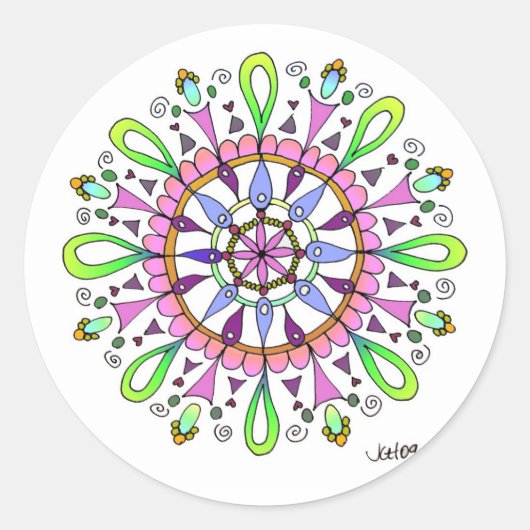Mandala Original Zeichnend mit digitaler Farbgebun Runder Aufkleber (Vorderseite)