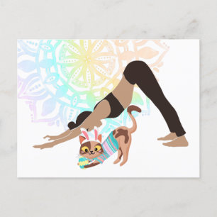 Mandala Osteryoga Girl and Cat Feiertagspostkarte