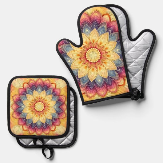 Mandala Oven Gloves Ofenhandschuh & Topflappen-Set (Vorderseite/Rückseite)