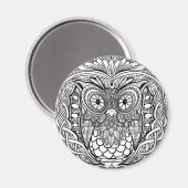 Mandala Owl Black and White Magnet (Vorderseite/Rückseite)