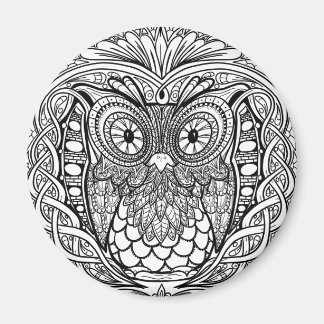 Mandala Owl Black and White Magnet
