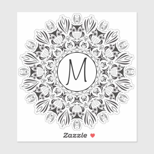 Mandala Owl Clear Round Monogram Aufkleber (Blatt)