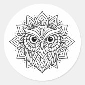 Mandala Owl Head Line Art Runder Aufkleber (Vorderseite)