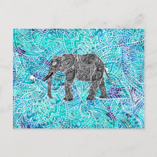 Mandala paisley boho Elefantenblau Türkis Postkarte