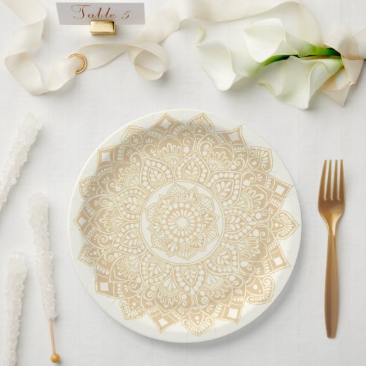 Mandala-Papierplatte Gold Pappteller (Hochzeit)