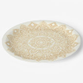 Mandala-Papierplatte Gold Pappteller (Schrägansicht)