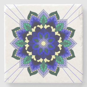 Mandala Pattern 02 in dark blue Stone Coaster Steinuntersetzer