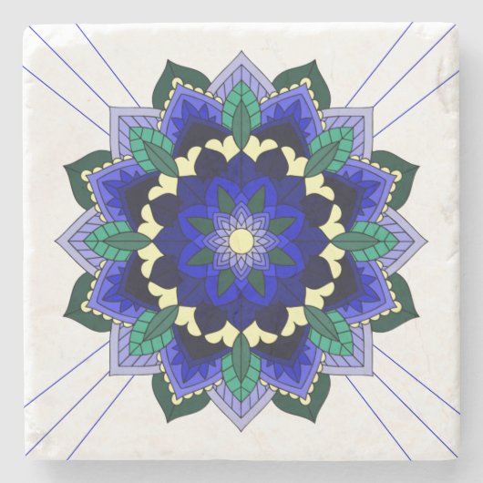 Mandala Pattern 02 in dark blue Stone Coaster Steinuntersetzer (Vorderseite)