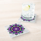 Mandala Pattern 02 in purple Glass Coaster Glasuntersetzer (Schrägansicht)