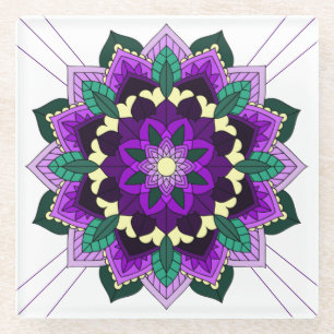 Mandala Pattern 02 in purple Glass Coaster Glasuntersetzer