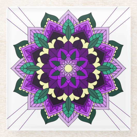 Mandala Pattern 02 in purple Glass Coaster Glasuntersetzer (Vorderseite)