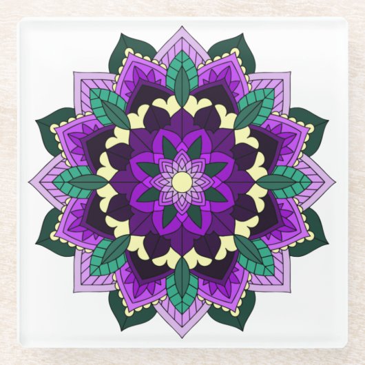 Mandala Pattern 02 in purple Glasuntersetzer (Vorderseite)